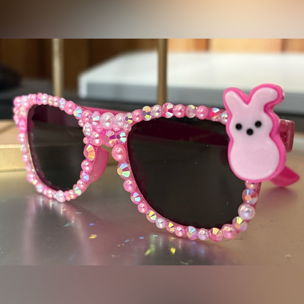 Pink Rhinestone Bunny Sunglasses for Girls | Handmade Kids Sparkly Sunglasses